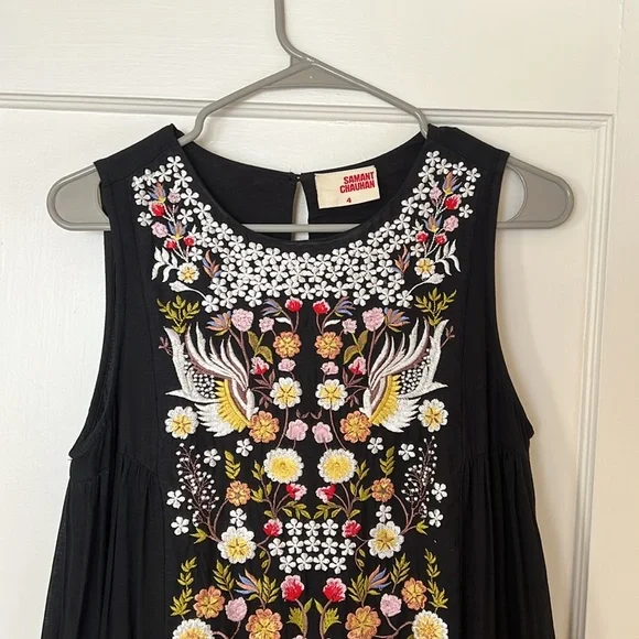 EUC Anthropologie Samant Chauhan Black Embroidered Maxi Dress Floral Gorgeous! - Picture 2 of 6